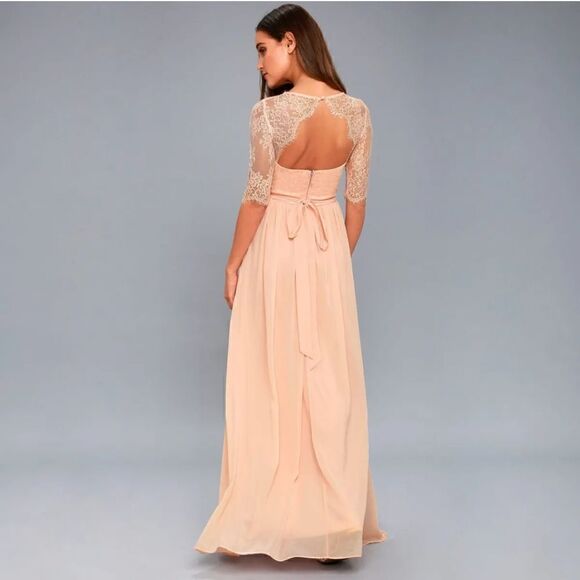 NWT Lulu's In a Fairy Tale Sweetheart Lace Blush Pink Maxi Dress Size Small - Picture 14 of 14